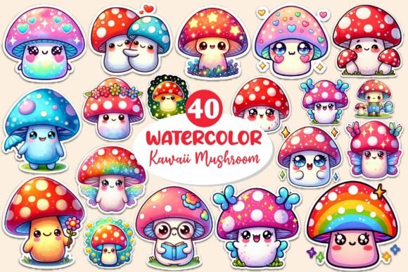 Download Kawaii Mushroom Stickers Clipart - Mushroom Collection