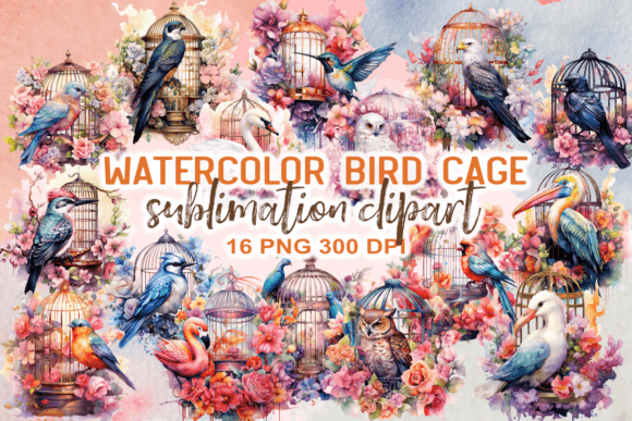 Download Watercolor Bird Cage Sublimation Clipart - Premium Resources