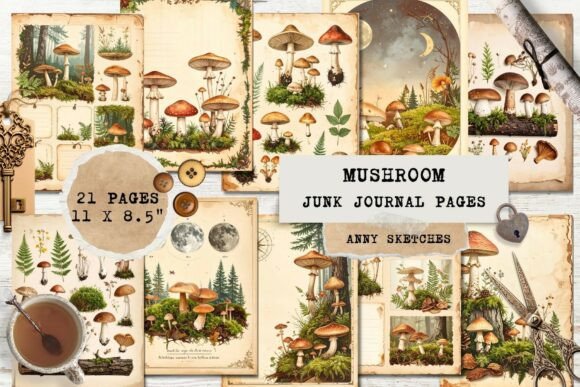 Download 21 Vintage Mushroom Forest Junk Journal - Mushroom Collection
