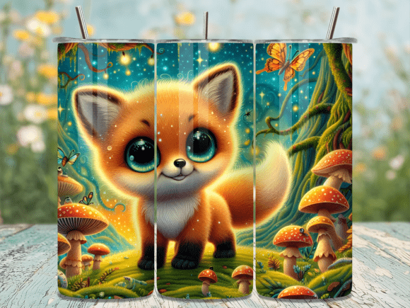 Download Big-Eyed Baby Fox in Mushrooms Tumbler - Mushroom Collection
