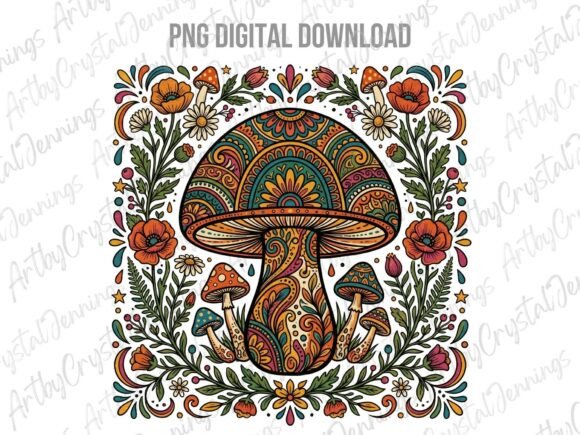 Download Vintage Retro Floral Boho Mushroom PNG - Mushroom Collection