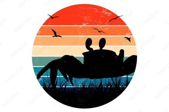 Download Crab Silhouette Retro Sunset with Birds - Bird Collection