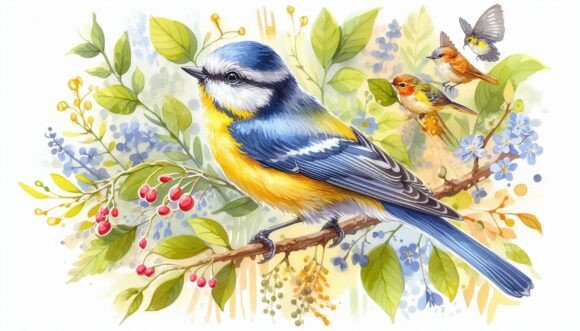 Download A Tempera Artwork of a Colorful Songbird - Bird Collection