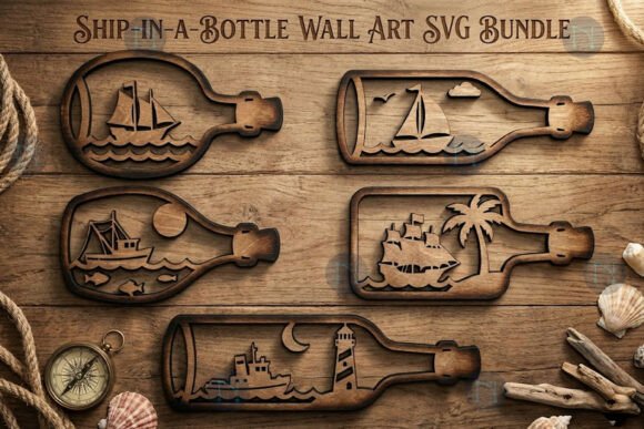Download Ship-in-Bottle Wall Art SVG Bundle - Svg Collection