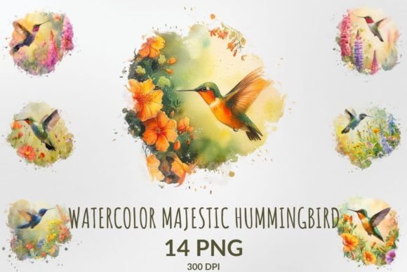 Download Watercolor Majestic Hummingbird Clipart - Bird Collection
