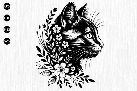 Download Floral Cat Svg, Cat with Flower SVG, Cat - Svg Collection