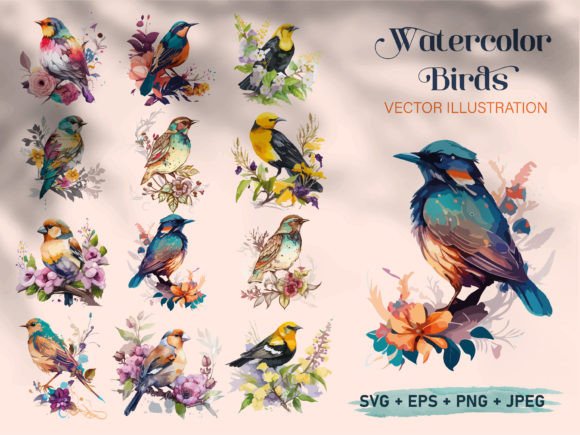 Download Watercolor Bird &amp; Sparrow Painting Set - Premium Bundle