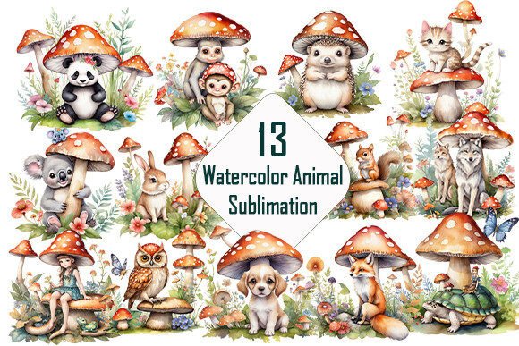 Download Watercolor Animal with Mushroom Clipart. - Mushroom Collection